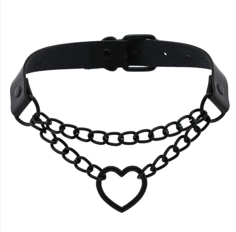 Vintage Heart Necklace Choker With Chain Goth Collar For Girls Grunge Punk Cute Accessories