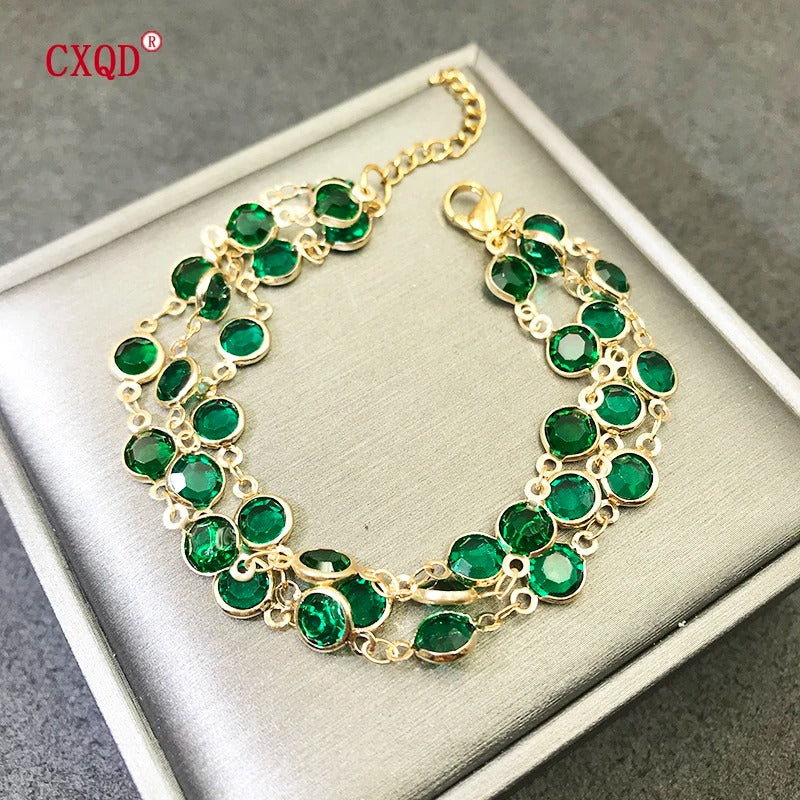 Beautiful Fashion Multicolor Stainless Steel Glass Copper Combination Golden Bracelets For Women Girls  Gift