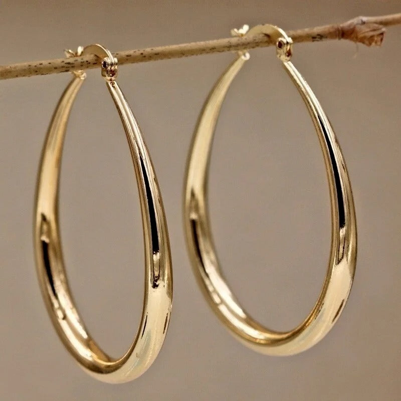 Shiny Gold and Sliver Color Plain Hoop Earrings for Women Engagement Wedding Jewelry Gift