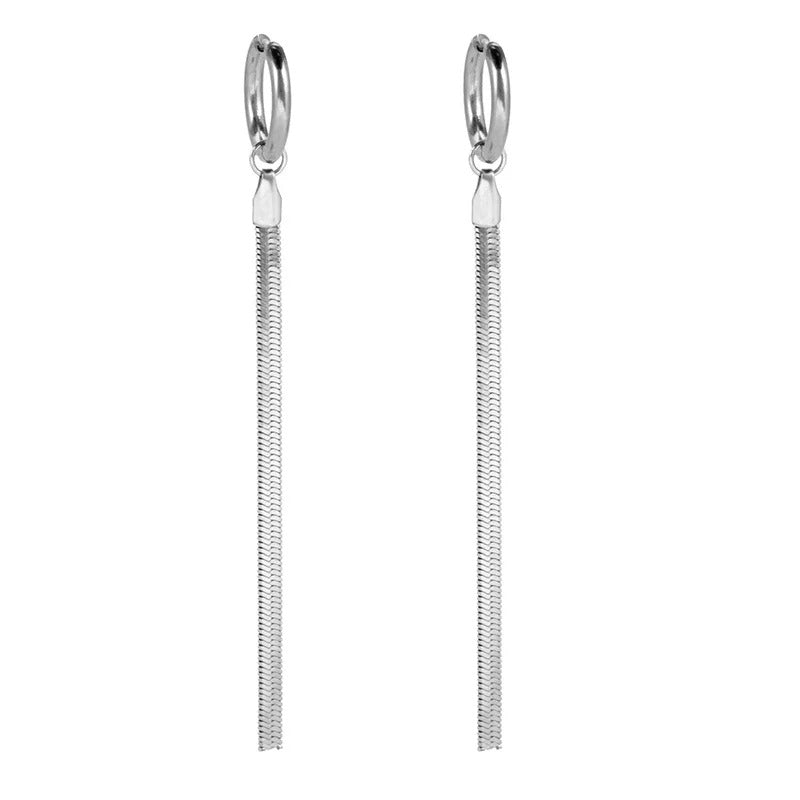 Fashion Long Tassel Stainless Steel Earrings Gold Women