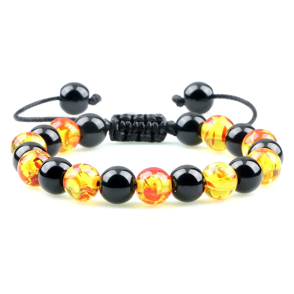 Natural Black Onyx & Tiger Eye Bead Bracelet Men Women Yoga