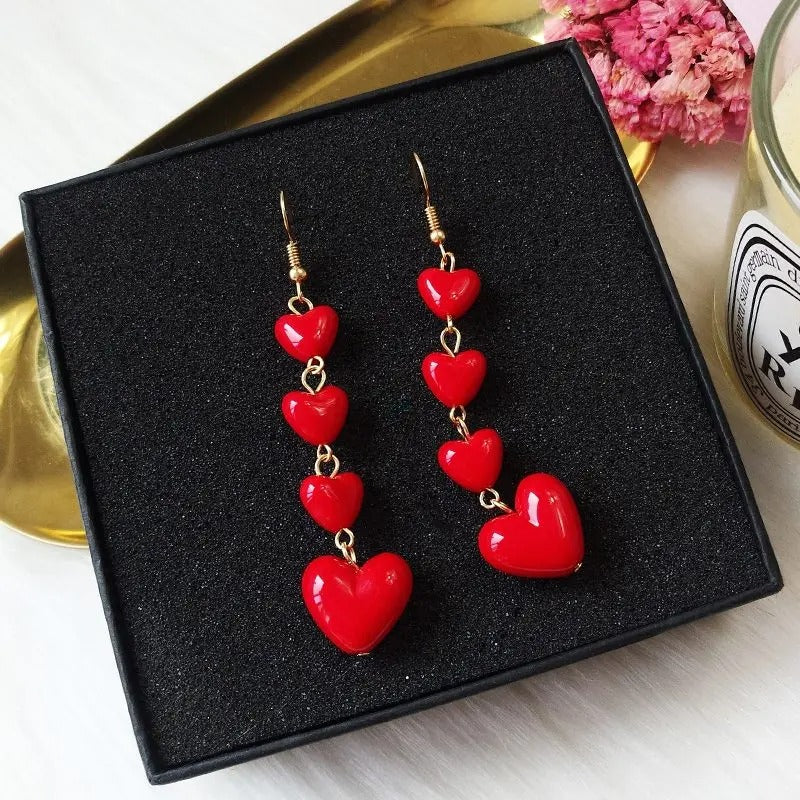 Long Red Heart Tassel Earrings Women Girls Party Jewelry