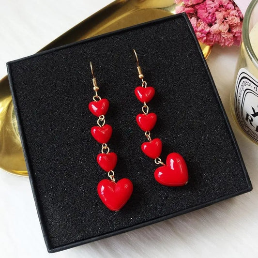 Long Red Love Heart Earrings Sweet Cute Tassel Drop Earrings for Women Girls Fashion Party Dangle Earrings Jewelry Gifts