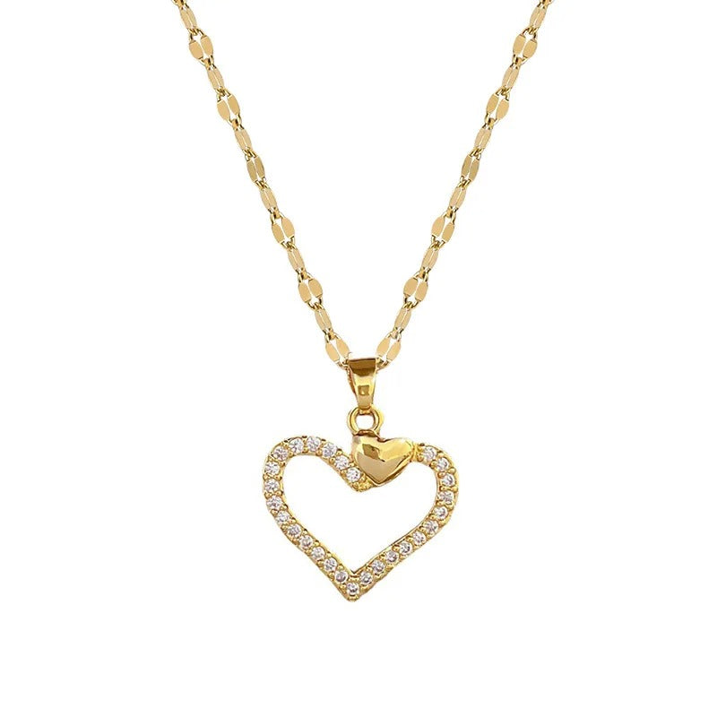Stainless Steel Gold Plated Hollow Out Heart Pendant Necklace For Women Girls Birthday Anniversaries Infinite Love Jewelry