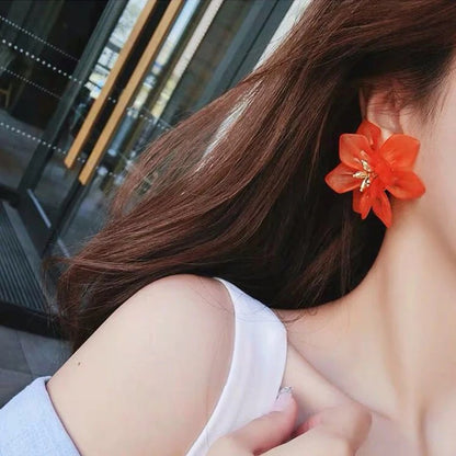 Orange White Green Floral Resin Stud Earrings Women Fashion