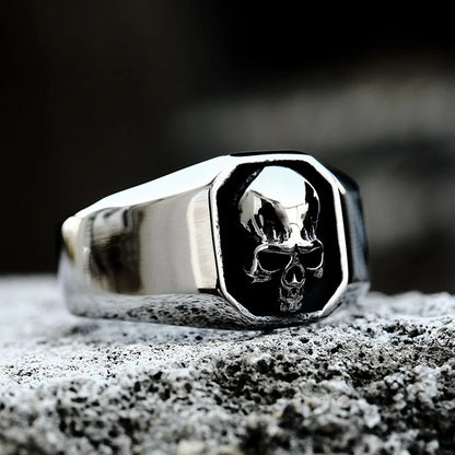 BEIER Skull Skeleton Ring Stainless Steel Gothic Punk Jewelry for Men