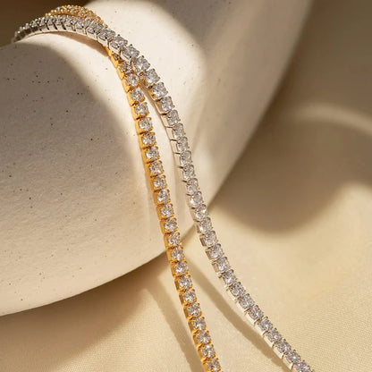 Stainless Steel Gold Plated Bracelet White Zirconia Single Row Girls