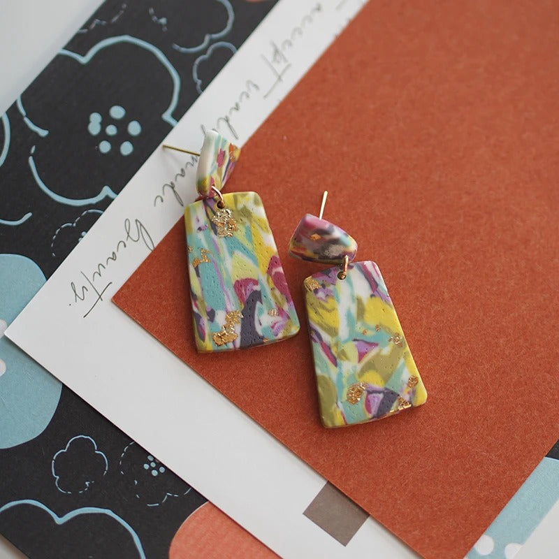 Marble Effect Polymer Clay Geometric Dangle Earrings for Women