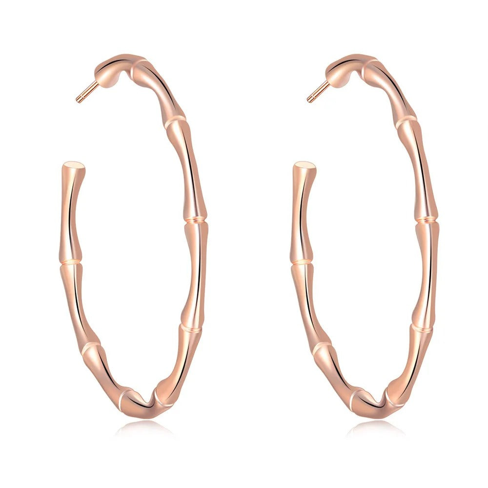 Rose Gold Bamboo Hoop Earrings Simple Aesthetic for Women