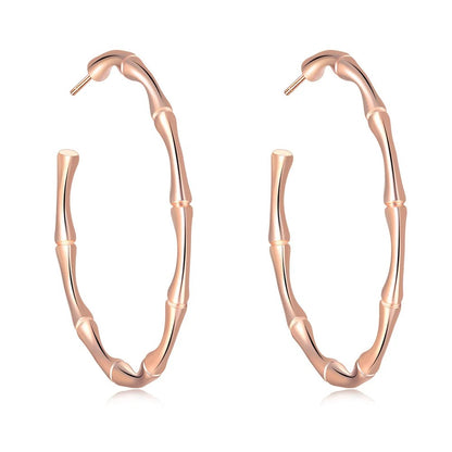 Rose Gold Bamboo Hoop Earrings Simple Aesthetic for Women