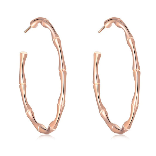 Rose Gold Bamboo Hoop Earrings Simple Aesthetic for Women