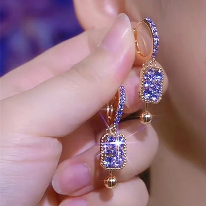 Brown Zircon Square Pendant Earrings Women Fashion Party Jewelry