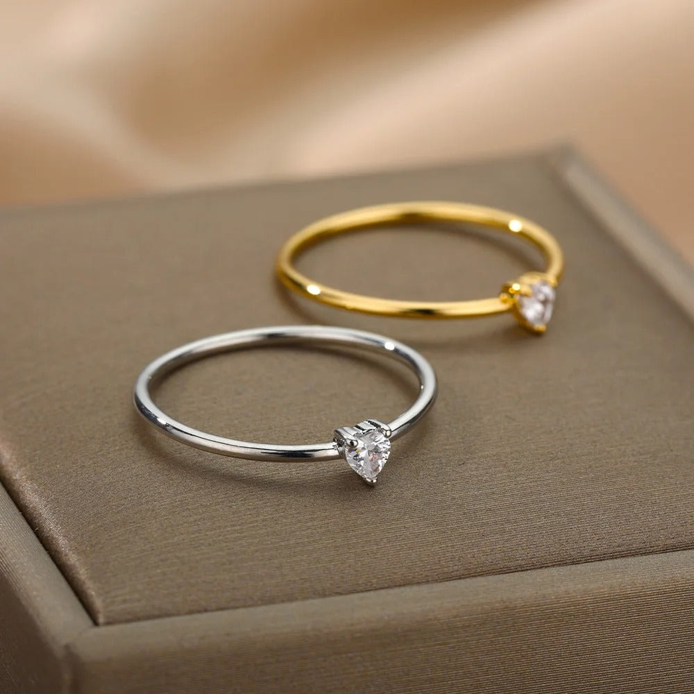 Women's Little Heart Zircon Ring Minimalist Stainless Steel Jewelry Gift