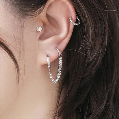Punk Two Hole Tassel Chain Drop Earrings for Women Gold Silver Jewelry Gift