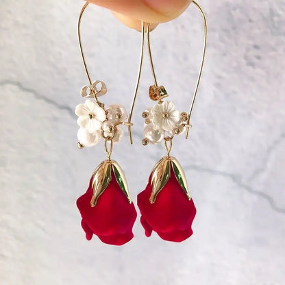 Rose Petal Long Earrings Japan Korea Trendy Star Jewelry
