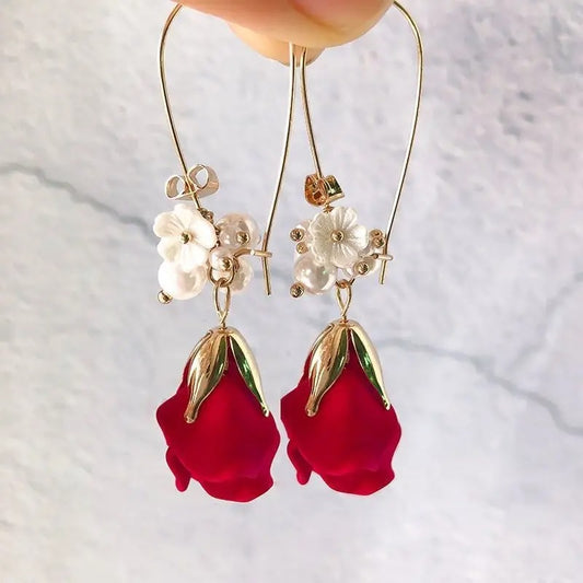 Rose Petal Long Earrings Japan Korea Trendy Star Jewelry