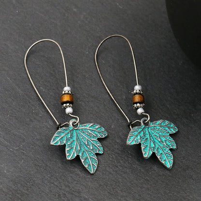 Women’s Geometric Leaf Wing Flower Drop Earrings Antique Style