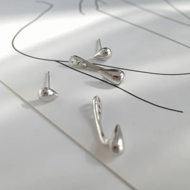 Simple Stud Earrings 2025Trend Jewelry For Women Silver Color Water Drop Two Use Cute Korean Small Earring pendientes hombre