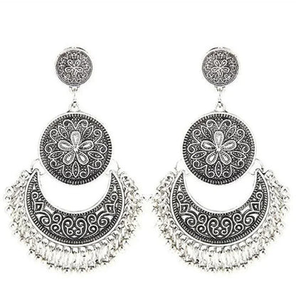Delysia King Bohemia Women Geometric Alloy Tassels Earring Ethnic Crescent Carving Beads Dangler