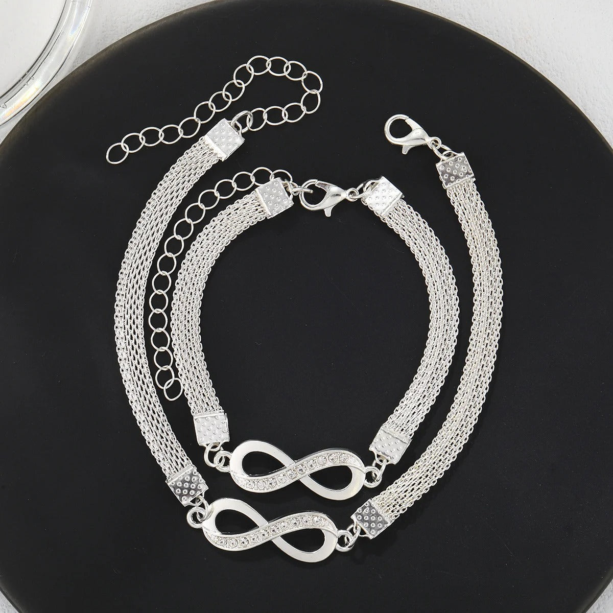 2PC Love Heart Couple Bracelets Silver Matching Jewelry Gift