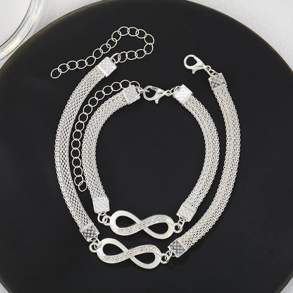 2PC Love Heart Couple Bracelets Silver Matching Jewelry Gift