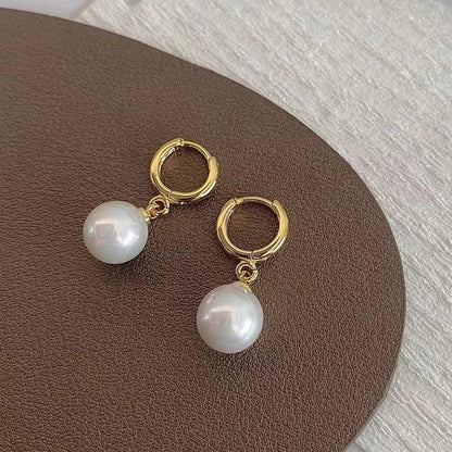 Fashion Pearl Drop Hoop Earrings Stainless Steel Women Accessories