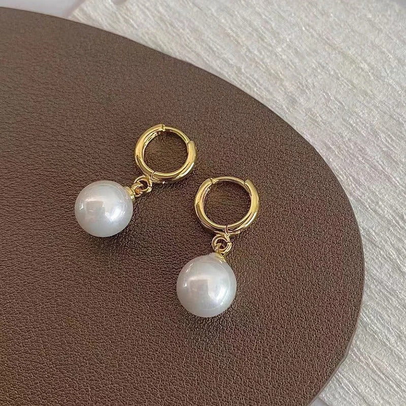 Stainless Steel Fashion Pearl Drop Earrings Buckle Women's Round Hoop Earrings Ladies Accessories Wedding Jewelry