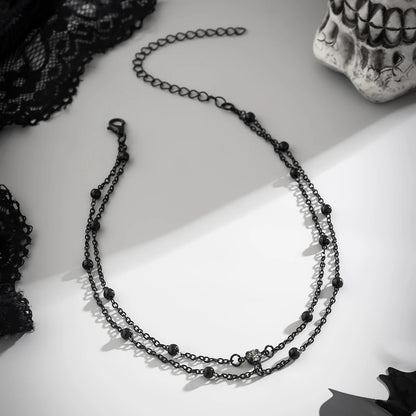 Multilayer Gothic Black Thin Chain Zircon Choker Necklace for Women Vintage Simple Clavicle Link Halloween Jewelry Accessories