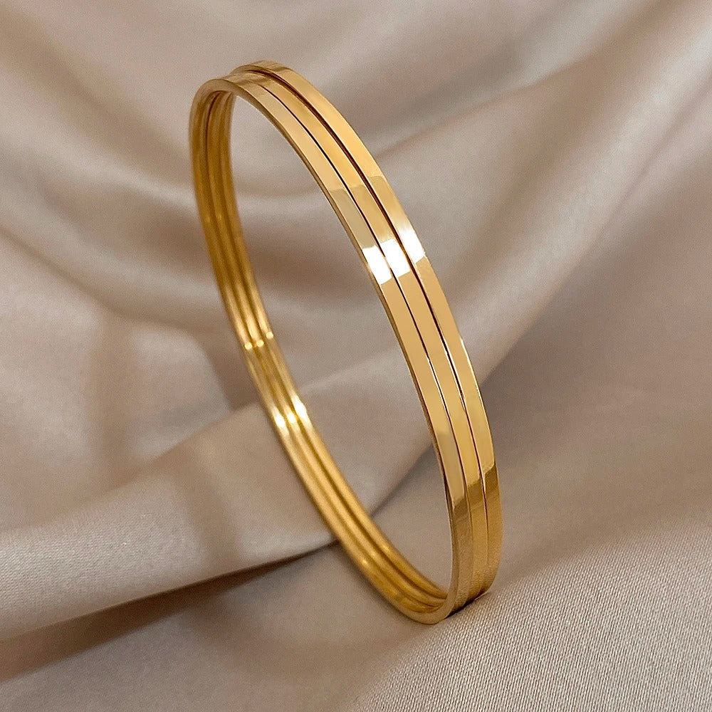 3pcs 2mm Gold Stainless Steel Bangles for Women Stackable Jewelry