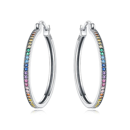 925 Sterling Silver Rainbow Gradient Hoop Earrings for Women