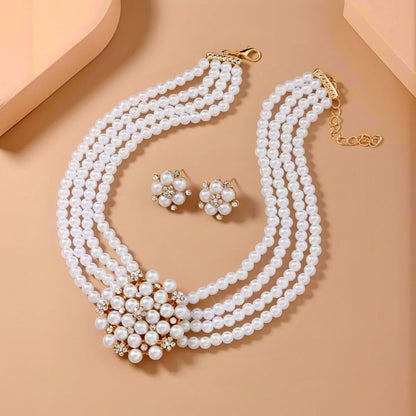 Alloy Pearl & Rhinestone Jewelry Elegant Necklace & Earrings