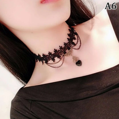 New Sexy Gothic Chokers Crystal Black Lace Neck Choker Necklace Vintage Victorian Women Choker Steampunk Jewelry