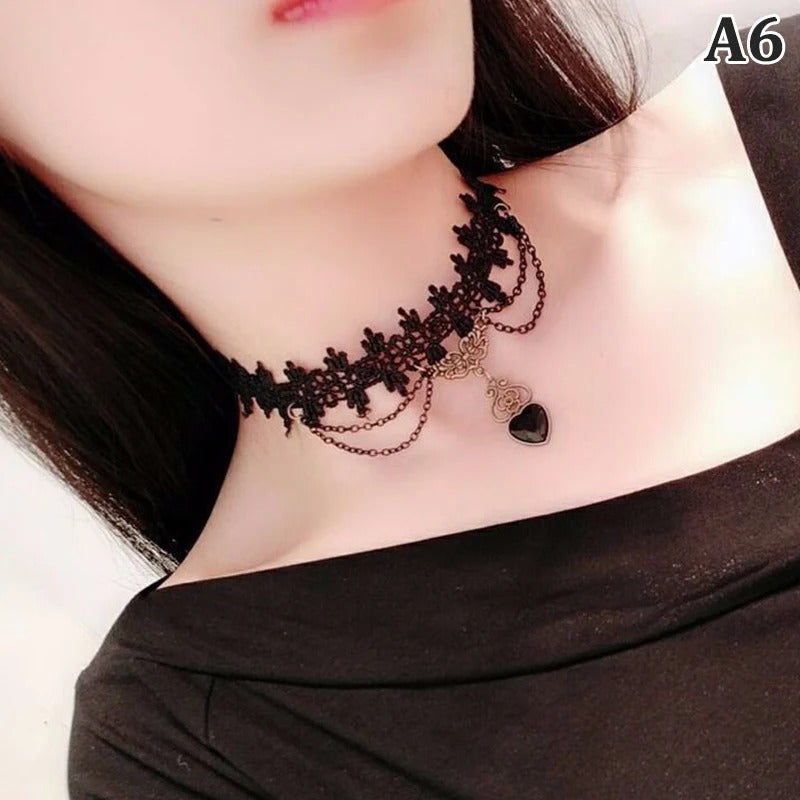New Sexy Gothic Chokers Crystal Black Lace Neck Choker Necklace Vintage Victorian Women Choker Steampunk Jewelry