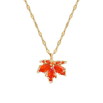 316L Stainless Steel Red Maple Leaf Crystal Pendant Necklace For Women Girl New Trend Clavicle Chain Jewelry Gift Party