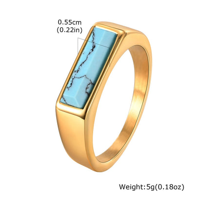 Vnox Natural Stone Signet Ring Gold Plated Stainless Steel