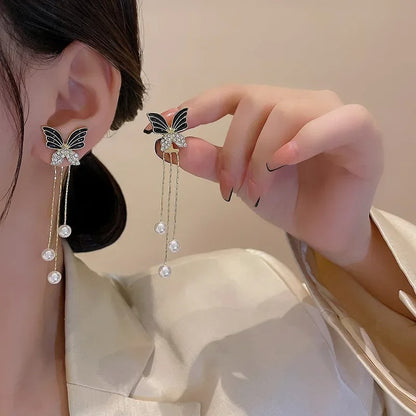 Luxury Gold Butterfly Tassel Earrings Korean Fashion Jewelry