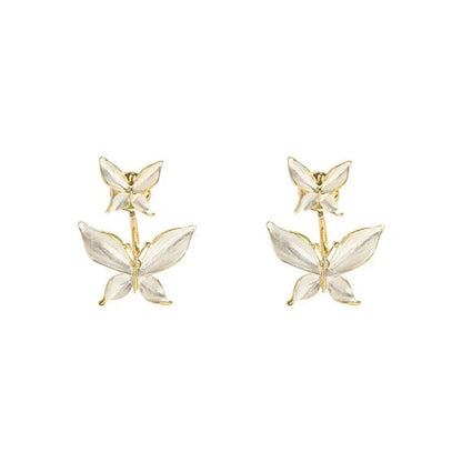 Women Double White Butterfly Stud Earrings Temperament Fashion Gift