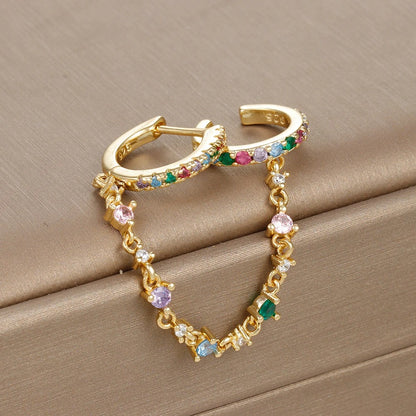 Europe and America CZ Crystal Chain Drop Earrings Stainless Steel Pendant Ear Buckle Fashion Jewelry For Women Birthday Gifts