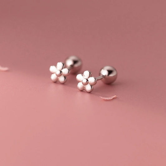 925 Sterling Silver 18K Gold Flower Bead Stud Earrings Women