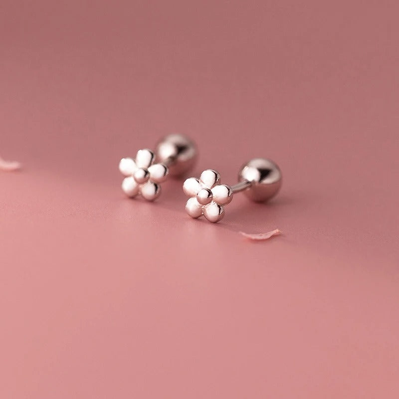 Real 925 Sterling Silver 18K Gold Flower Bead Stud Earrings For Women Party Trendy Fine Jewelry Minimalist Accessories