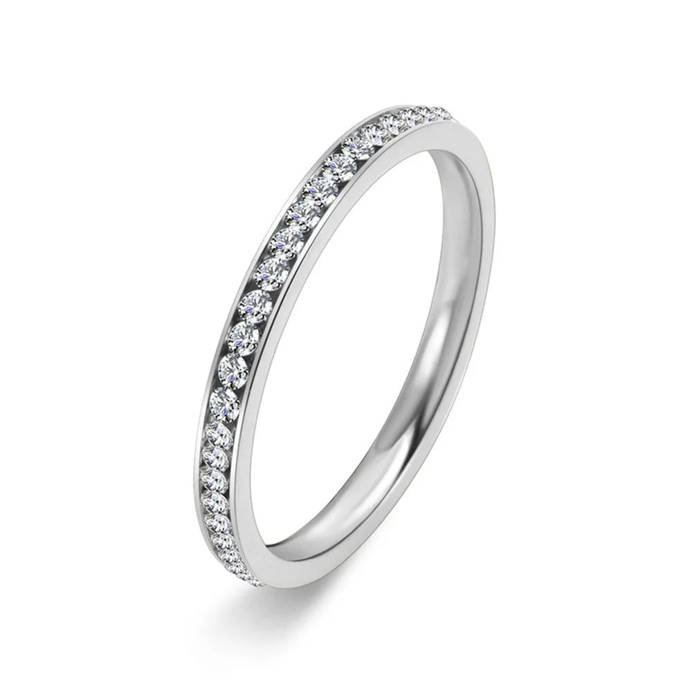 Iced Out Cubic Zirconia Ring Female Gold Silver Color Stainless Steel Wedding Rings for Women Fashion Jewelry Gift
