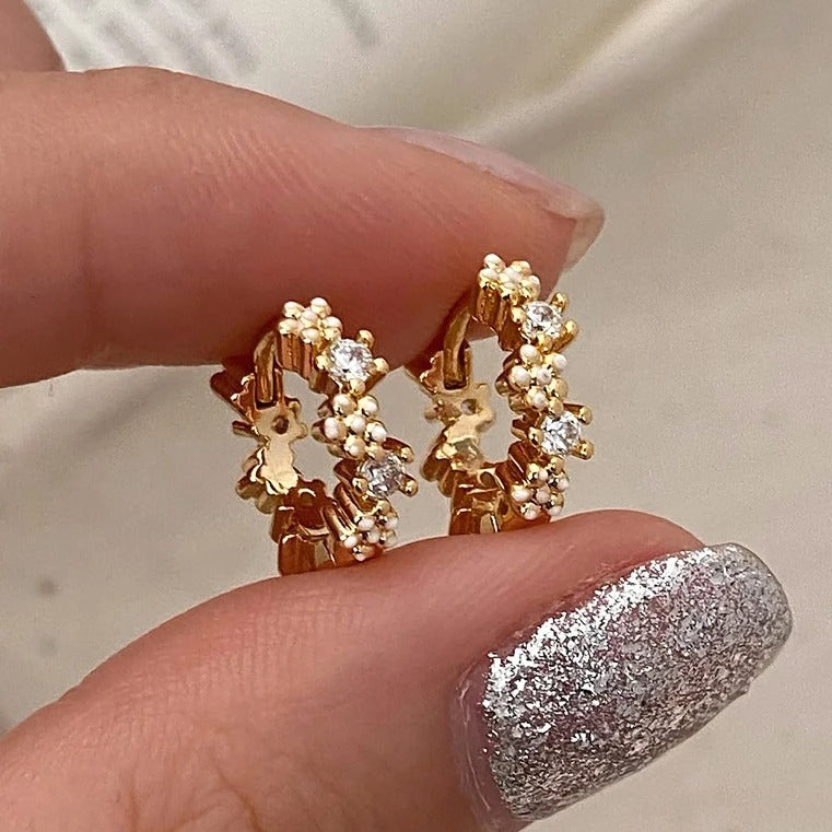 Women’s Silver Zircon Flower Round Hoop Earrings Cute Fine Jewelry