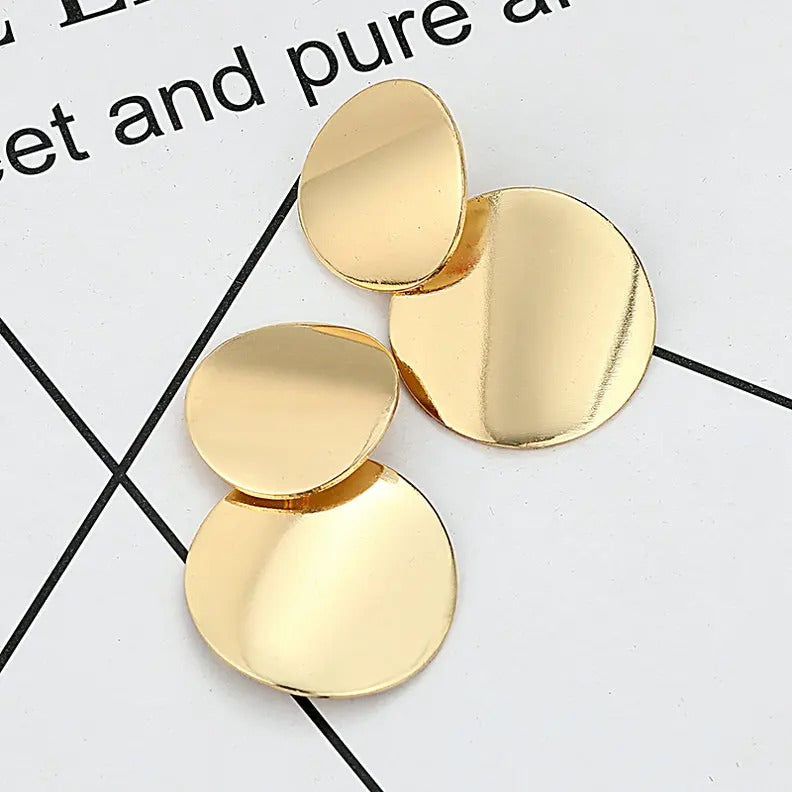 Trendy Vintage Statement Metal Earrings Women Retro Big Geometric Round Drop Earrings Gold Silver Color Modern Female Jewelry