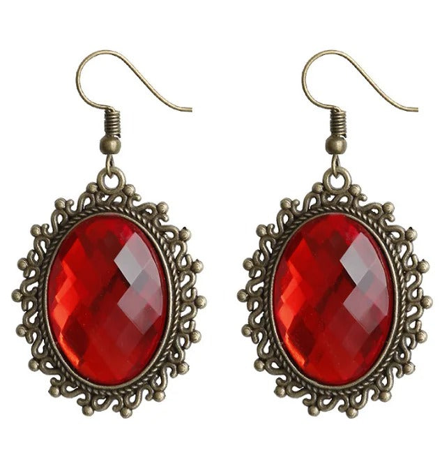 Vintage Big Gemstones Pendent Earring Punk Style Classic Palace Dangle Drop Earrings for Women Luxury Jewelry Accessories Gifts