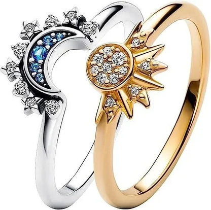 Celestial Moon & Sun Crystal Ring for Women Stackable Fashion Jewelry