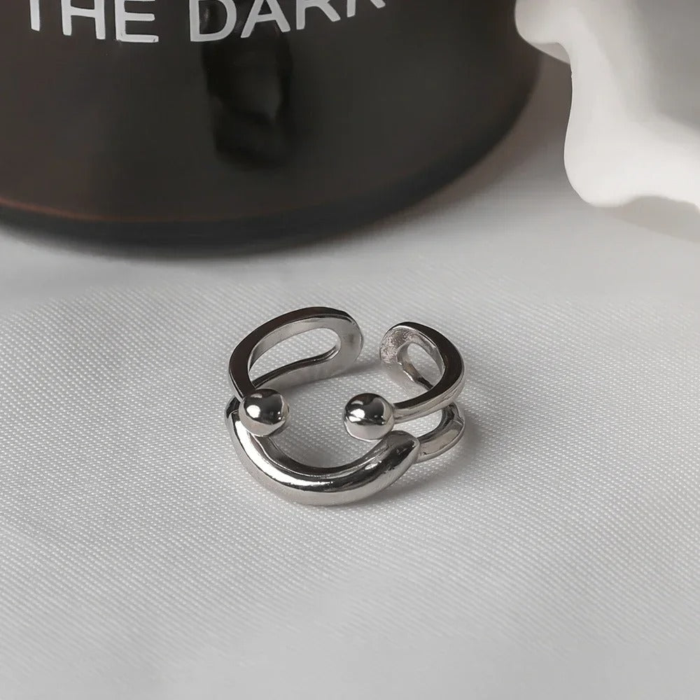 New Silver Color Smile Shape Ring for Women Girls Y2K Stainless Steel Rings Adjustable Opening Ring Fashion Jewelry Friend Gifts