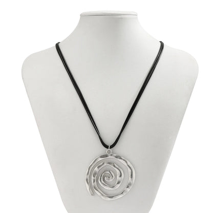 Simple Hollow Out Metal Spiral Pendant Necklace for Women Punk Black Leather Wax Thread Rope Choker Necklace Party