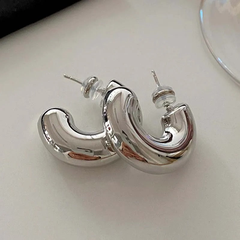 Vintage Metal  Shape Hoop Earrings for Women Girls Minimalism Gold Silver Color Round Thick Chunky  Earrings Jewelry