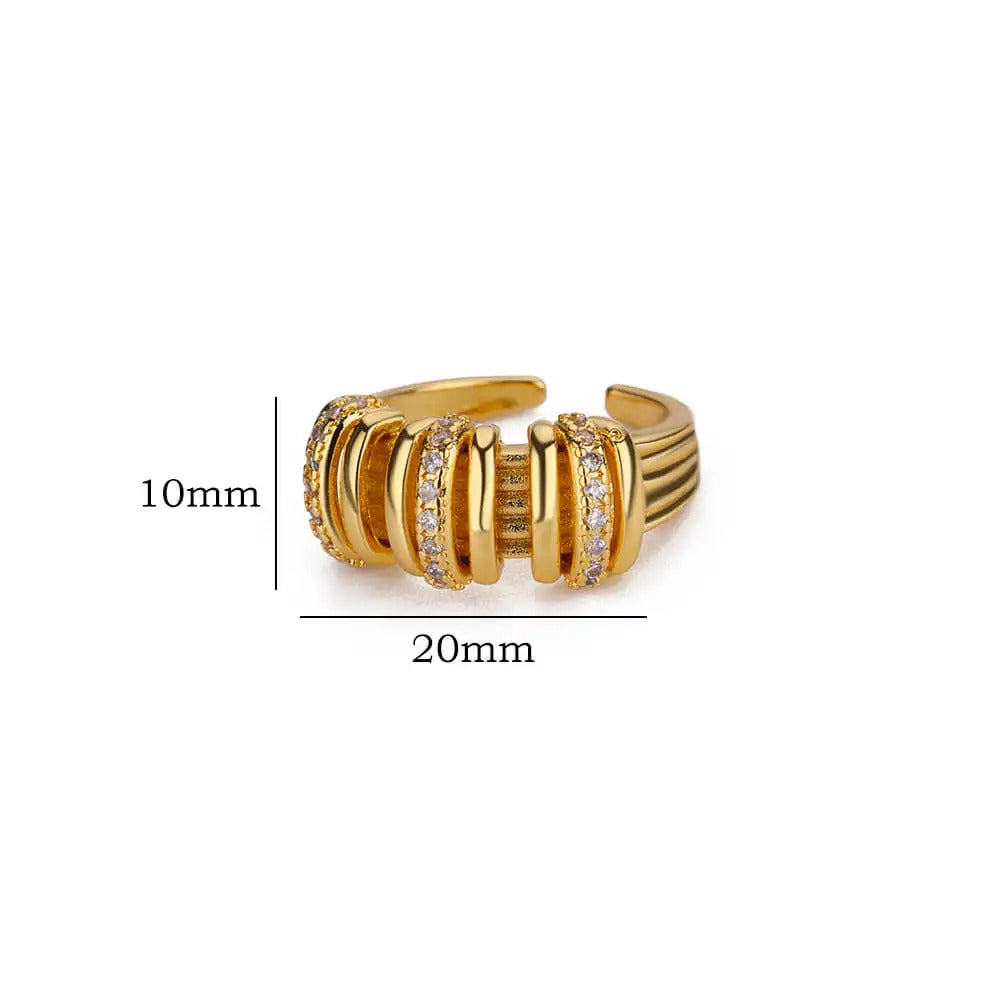 Chunky Gold Zircon Ring Stainless Steel Shiny Statement Jewelry for Women.