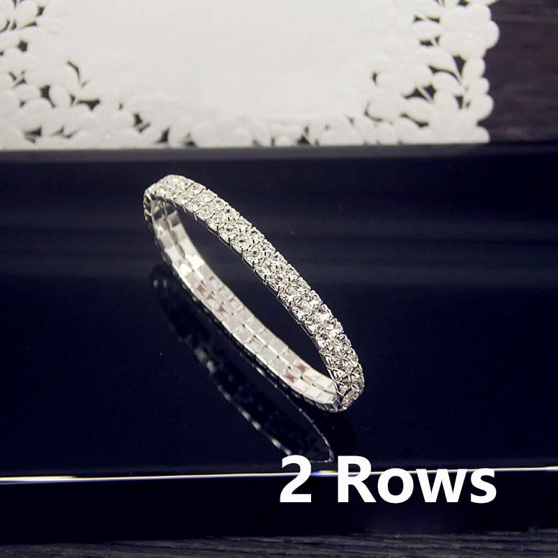 Luxury Full White Zircon Crystal Elastic Bracelet Bling Iced Out Rhinestone Women's Bracelet for Women Wedding Jewelry
